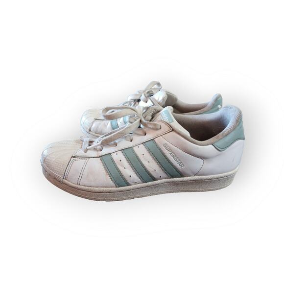 adidas superstar shell toes white and teal leather sneakers size 8 - Picture 4 of 5